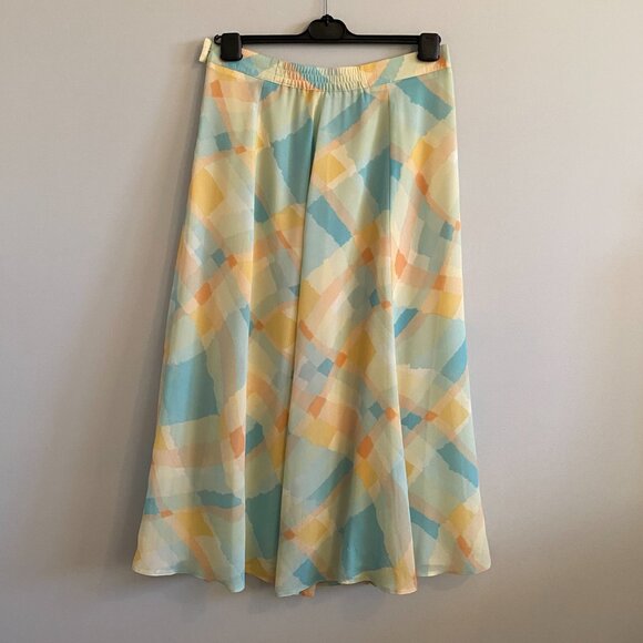 Vintage Skirt 1980s Pastel Print Maxi with Wide Pleats and A-line Shape - Picture 7 of 12